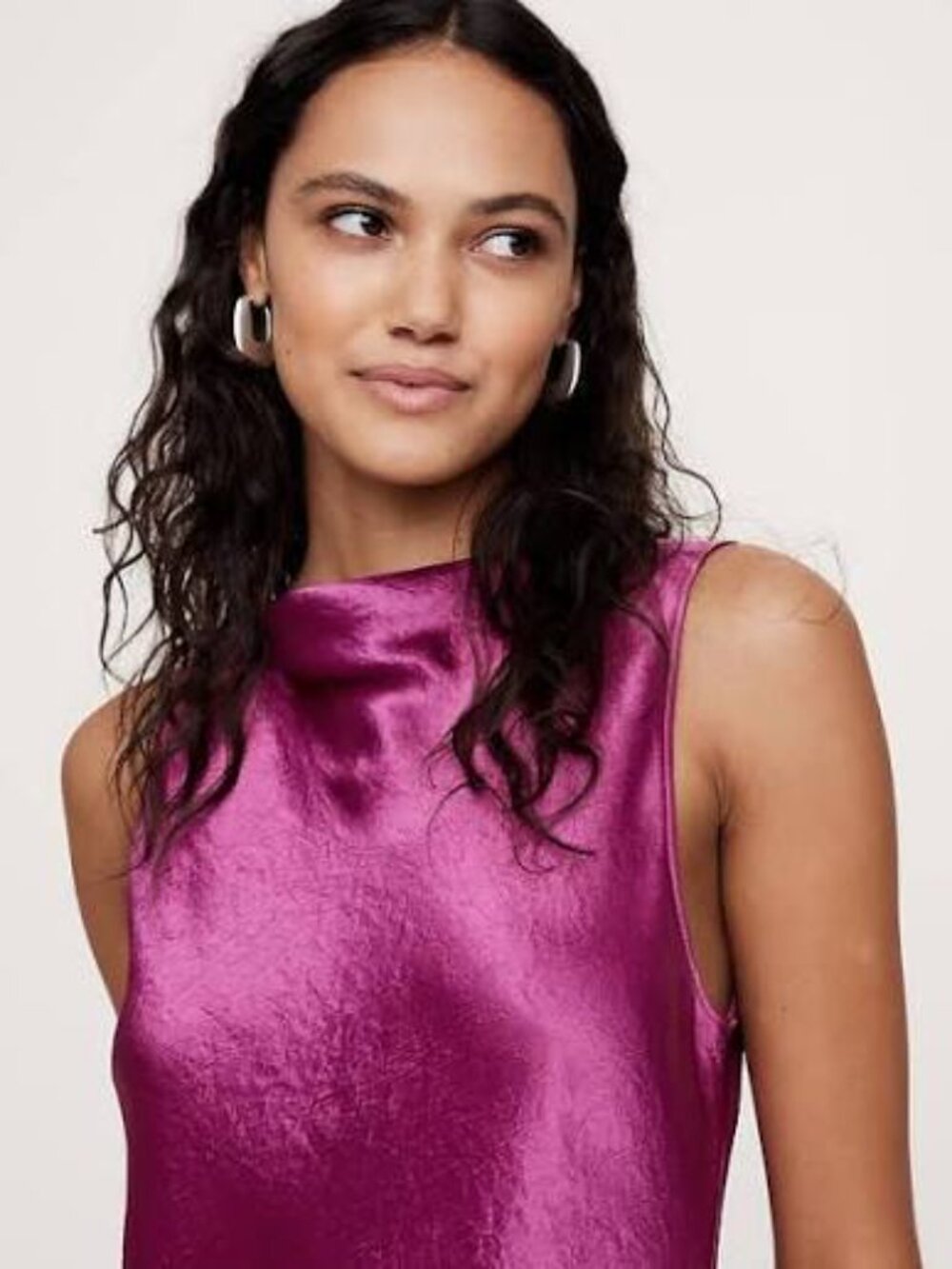 Pink Crinkle-Satin Mini Shift Dress - Banana Republic